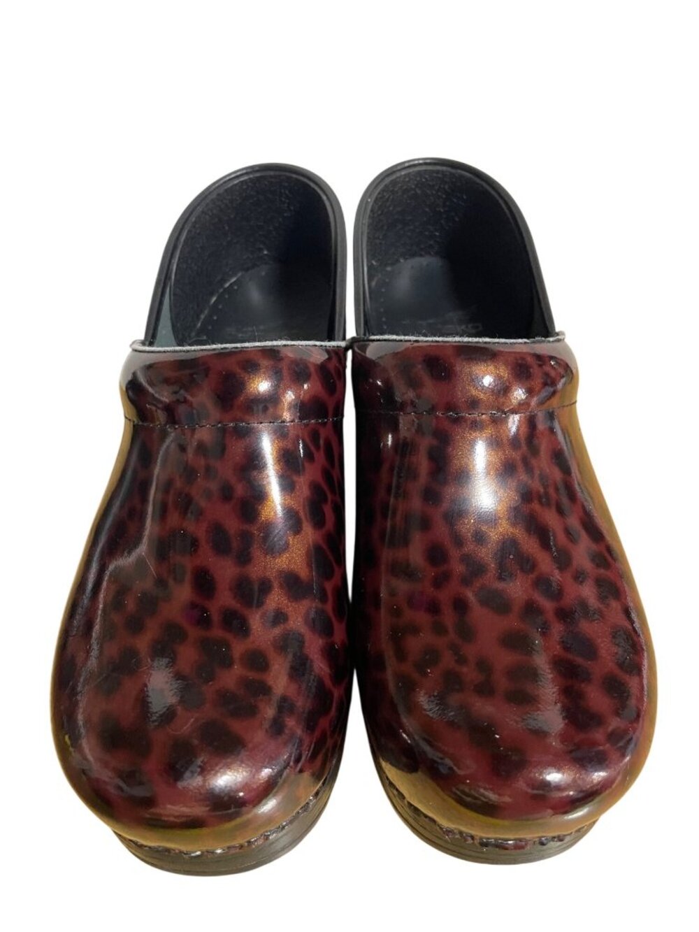 Dansko Womens Clogs Size 39 Brown Leopard Patent Leather Slip On Shoes US 8.5-9